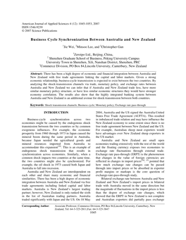 Business Cycle Synchronization Between Australia and New Zealand