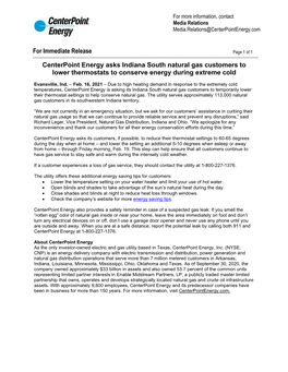 For Immediate Release Centerpoint Energy Asks Indiana South Natural