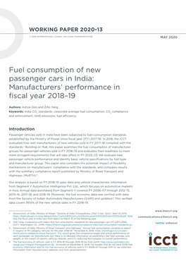 Fuel Consumption of New Passenger Cars in India: Manufacturers’ Performance in Fiscal Year 2018–19