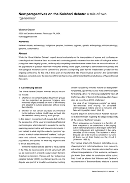 New Perspectives on the Kalahari Debate: a Tale of Two 'Genomes'