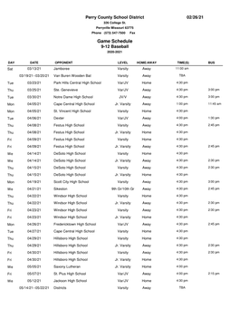 Game Schedule 9-12 Baseball 2020-2021