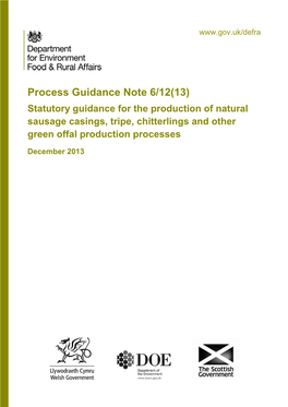 Statutory Guidance for the Production of Natural Sausage Casings, Tripe, Chitterlings and Other Green Offal Production Processes