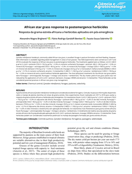 African Star Grass Response to Postemergence Herbicides Resposta Da Grama Estrela-Africana a Herbicidas Aplicados Em Pós-Emergência