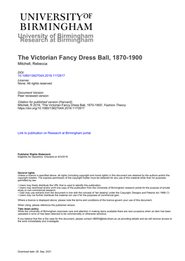 University of Birmingham the Victorian Fancy Dress Ball, 1870