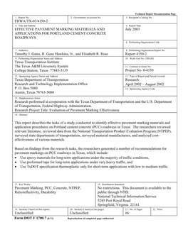 Effective Pavement Marking Materials and Applications for Portland Cement Concrete Roadways