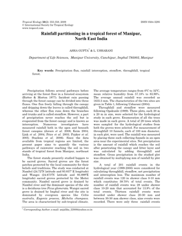 Rainfall Partitioning in a Tropical Forest of Manipur, North East India