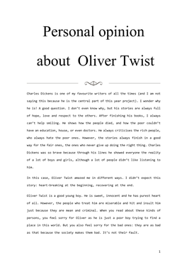 Personal Opinion About Oliver Twist