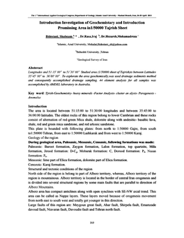 Introduction Investigation of Geochemistary and Introduction Promissing Area In1/50000 Tajrish Sheet