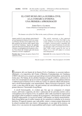 El Cost Humà De La Guerra Civil a La Comarca D’Osona: Una Primera Aproximació