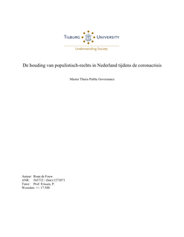 De Houding Van Populistisch-Rechts in Nederland Tijdens De Coronacrisis