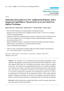 Molecular Interaction of a New Antibacterial Polymer with a Supported Lipid Bilayer Measured by an in Situ Label-Free Optical Technique