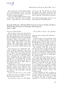 Remarks Following a Meeting with Governor George E. Pataki and Mayor Michael Bloomberg and an Exchange with Reporters April 1, 2002