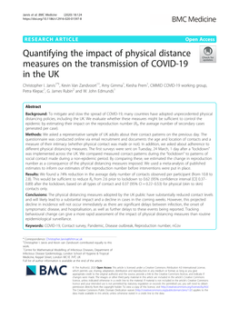 Quantifying the Impact of Physical Distance Measures on the Transmission of COVID-19 in the UK Christopher I