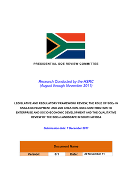 Research Conducted by the HSRC (August Through November 2011)