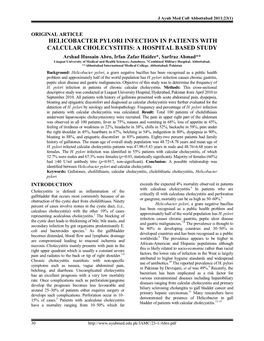 Helicobacter Pylori Infection in Patients with Calcular Cholecystitis