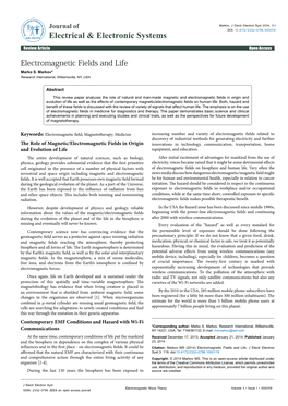 Electromagnetic Fields and Life. J Electr Electron Syst 3: 119. Doi:10.4172/2332-0796.1000119