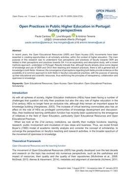 Open Practices in Public Higher Education in Portugal: Faculty Perspectives