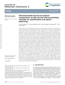 Photoswitchable Fluorescent Polymer Nanoparticles As High-Security Anticounterfeiting Cite This: J