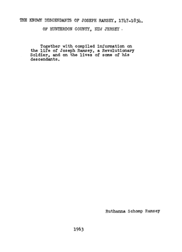 Together with Compiled Information on the Life of Joseph Ramsey, a Revolutionary Soldier, and on the Lives Or Some of His Descendants·