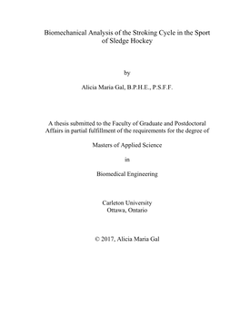 Biomechanical Analysis of the Stroking Cycle in the Sport of Sledge Hockey