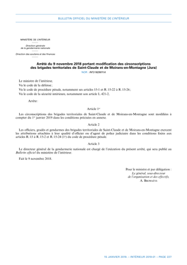 Arrêté Du 9 Novembre 2018 Portant Modification Des Circonscriptions