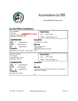 Accommodation List 2019