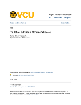 The Role of Sulfatide in Alzheimer's Disease