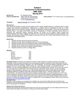 Bioengineering 190A: Introduction to Bioastronautics