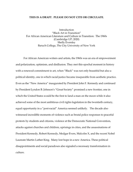 For African American Literature and Culture in Transition: the 1960S (Cambridge UP, 2020) Shelly Eversley Baruch College, the City University of New York