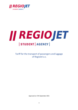 Terms and Conditions of Carriage and Other Business Terms and Conditions of Regiojet A.S