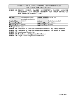 Tissue Ashing, Sample Dissolution, Sample Aliquot Selection, and Tracer Addition for Anion Exchange Isolation of Radionuclides