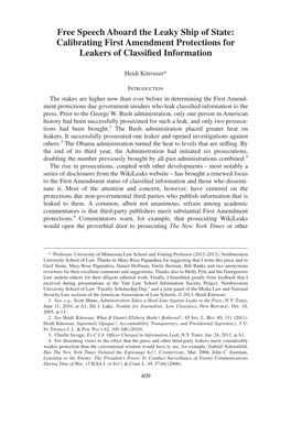 Free Speech Aboard the Leaky Ship of State: Calibrating First Amendment Protections for Leakers of Classiﬁed Information