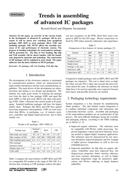 Trends in Assembling of Advanced IC Packages Ryszard Kisiel and Zbigniew Szczepański