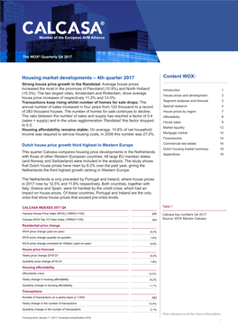 Housing Market Developments – 4Th Quarter 2017 Content WOX