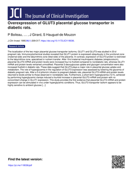 Overexpression of GLUT3 Placental Glucose Transporter in Diabetic Rats