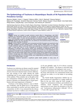 The Epidemiology of Trachoma in Mozambique: Results of 96 Population-Based Prevalence Surveys Mariamo Abdalaa, Carlos C