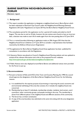 BARNE BARTON NEIGHBOURHOOD FORUM Decision Report