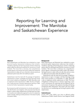 Reporting for Learning and Improvement: the Manitoba and Saskatchewan Experience