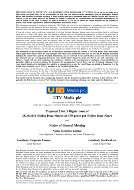UTV Media Plc Which Has Been Prepared in Accordance with the Prospectus Rules Published by the Financial Services Authority