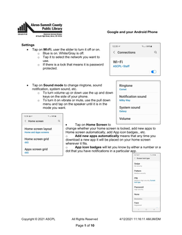 Page 1 of 10 Google and Your Android Phone Settings • Tap on Wi-Fi