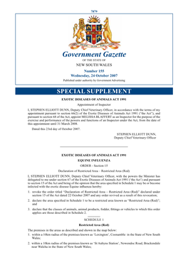 Government Gazette of the STATE of NEW SOUTH WALES Number 155 Wednesday, 24 October 2007 Published Under Authority by Government Advertising