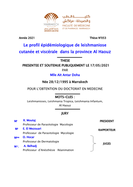 Le Profil Épidémiologique De Leishmaniose Cutanée Et Viscérale Dans La Province Al Haouz