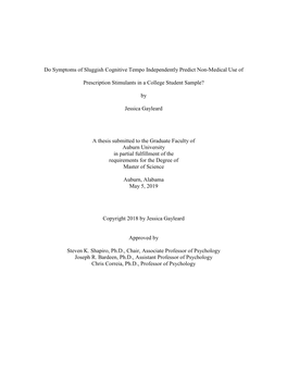 Do Symptoms of Sluggish Cognitive Tempo Independently Predict Non-Medical Use Of