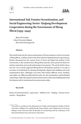 Soviet–Xinjiang Development Cooperation During the Governorate of Sheng Shicai (1933–1944)