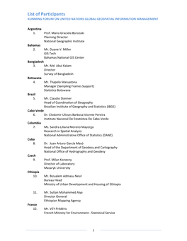 List of Participants KUNMING FORUM on UNITED NATIONS GLOBAL GEOSPATIAL INFORMATION MANAGEMENT