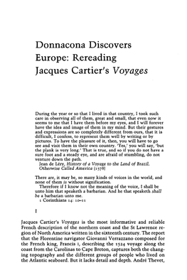 Donnacona Discovers Europe: Rereading Jacques Carrier's Voyages