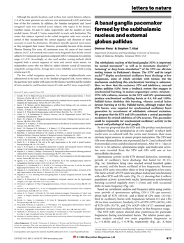 A Basal Ganglia Pacemaker Formed by the Subthalamic Nucleus And