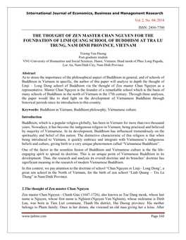 The Thought of Zen Master Chan Nguyen for the Foundation of Linh Quang School of Buddhism at Tra Lu Trung, Nam Dinh Province, Vietnam