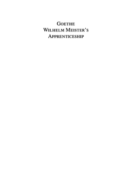 GOETHE Wilhelm MEISTER's APPRENTICESHIP