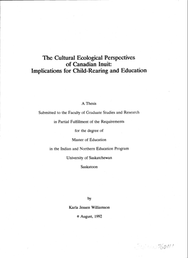 The Cultural Ecological Perspectives of Canadian Inuit: Implications for Child-Rearing and Education